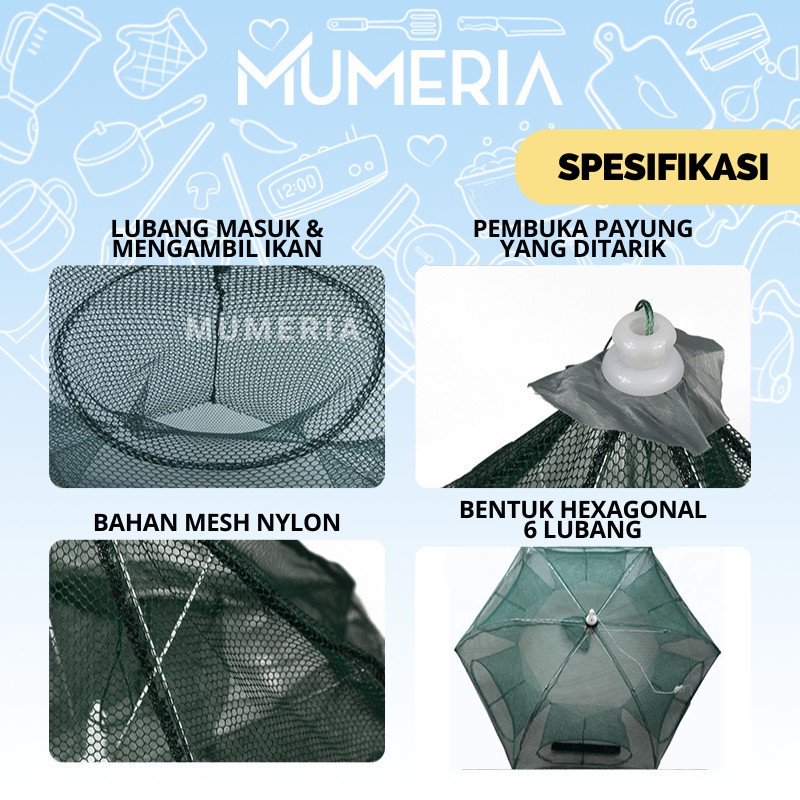 COD - SM88 - 6L perangkap Bubu Payung Alat Jaring Pancing Jala Ikan Udang Kepiting Fish Trap Net 6 Lubang
