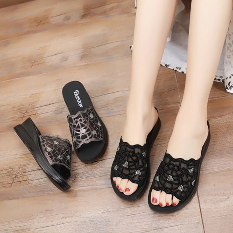 Sandal Wedges motif style korean Viral Terlaris