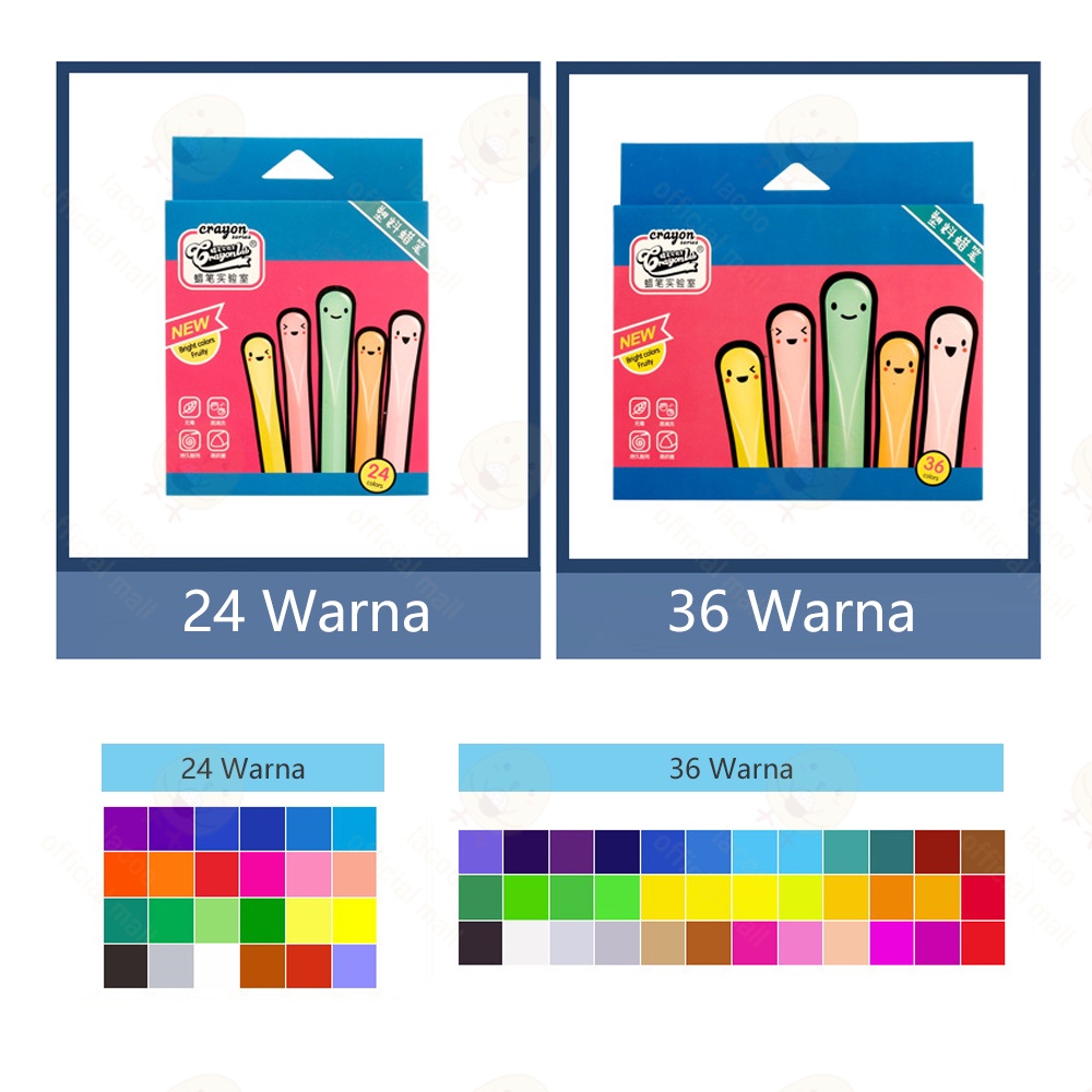 Lacoo Crayon set 24/36 Crayon lengkap tahan air Krayon sekolah tidak beracun Crayon plastik