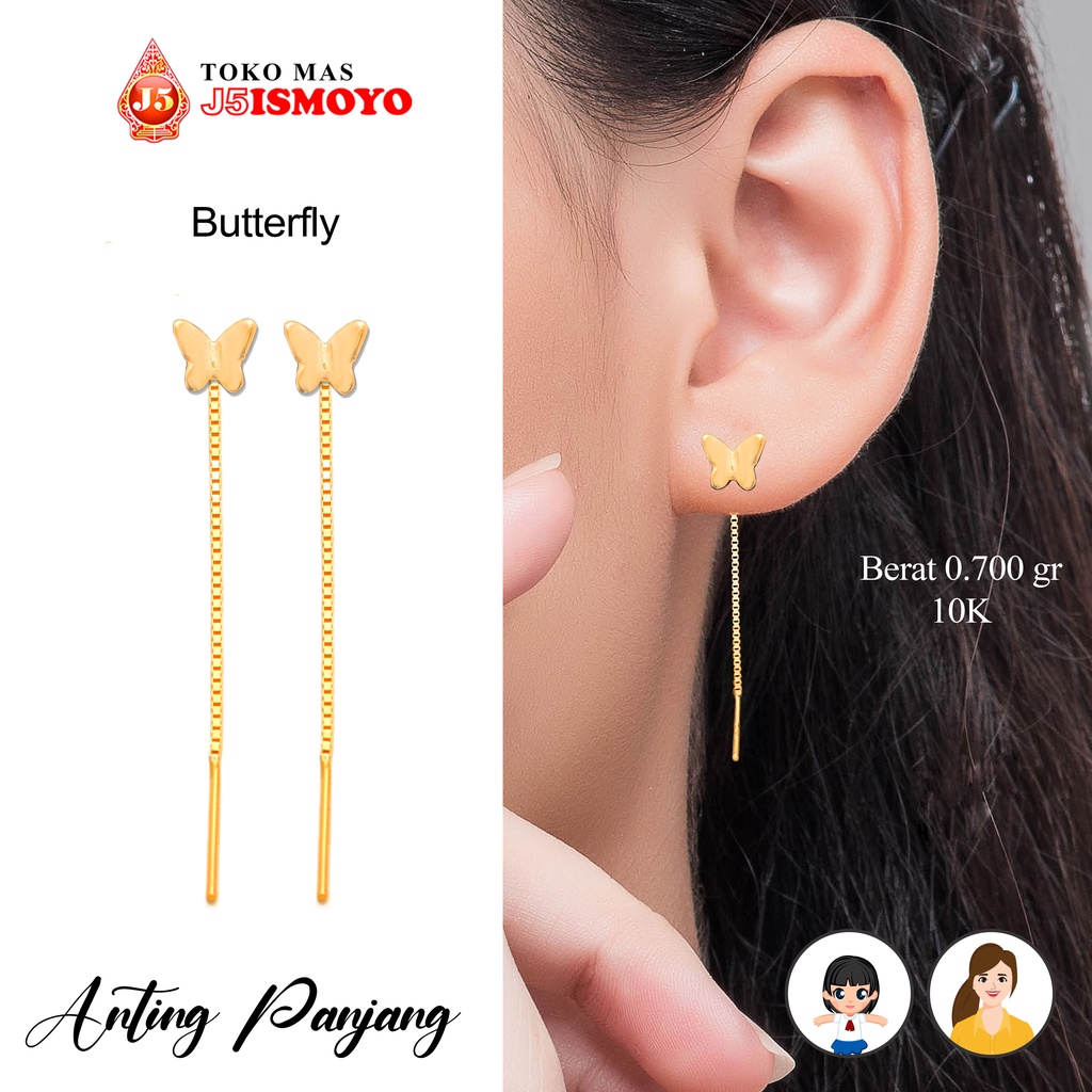 Anting Emas Panjang Butterfly Bellia J5 Ismoyo