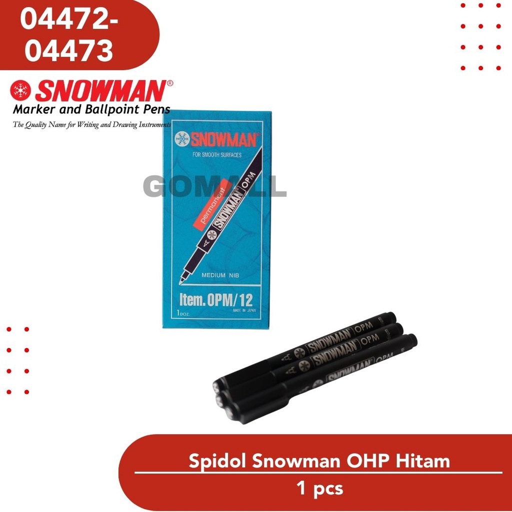 

Spidol Permanent Snowman OHP Marker OPF OPM 1 Hitam 0.5 Pulpen
