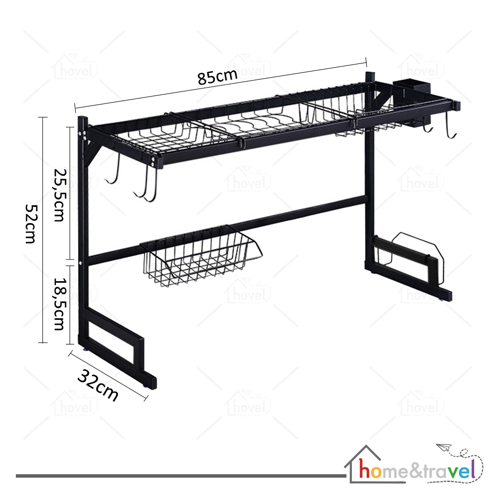 HOVELSHOP Rak Piring Dapur Wastafel Stainless Hitam Anti Karat Kuat 2 Susun 85 cm