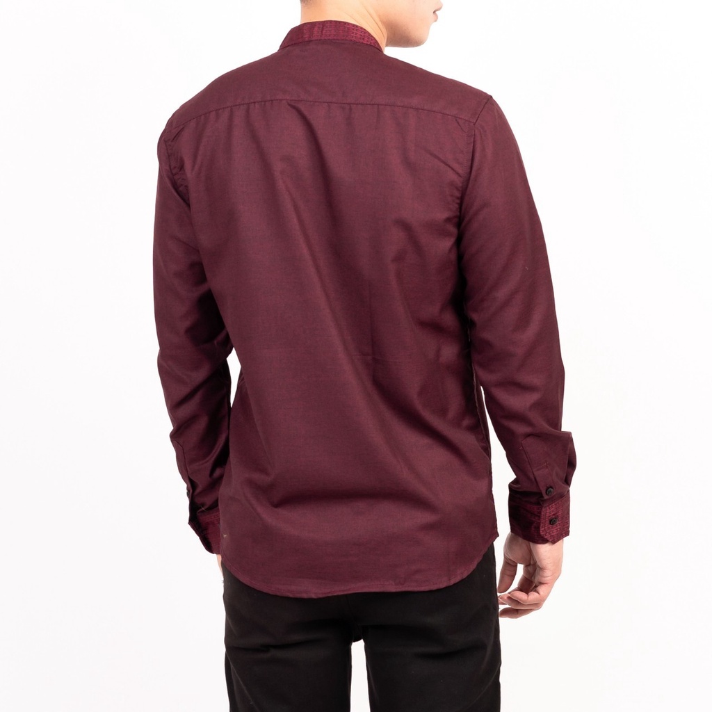 Timofey Koko Pria Lengan Panjang Slim Fit Busan Muslim Premium Kemeja Koko Pria Maroon