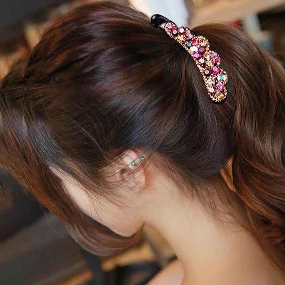 Needway   Banana Clip Elegan Simple Vertical Clip Hiasan Kepala Berlian Untuk Wanita Korean Style Hair Clip