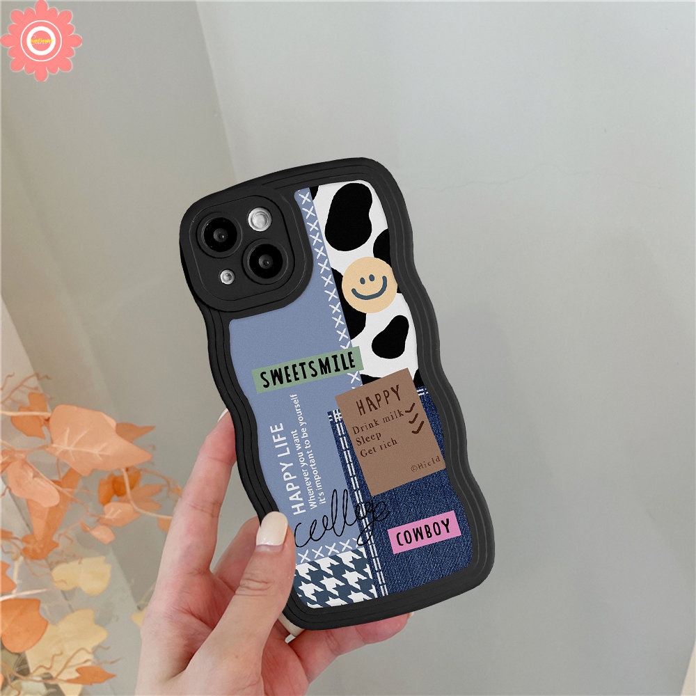 Casing Redmi Note11 10 9 8 10s 9s 11s 10 Pro Max Redmi 12C 9T 10 10C 9A 9C 9 A1 10A POCO M3 X3 NFC Pro Mi 11T Pro Butterfly Smiley Label Pattern Splicing Lembut Bergelombang Penutup Tepi