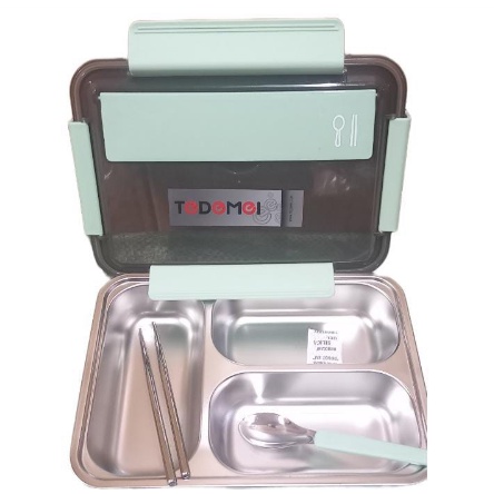 DEOSOFFICIAL -- KOTAK MAKAN STAINLESS STEEL LUNCH BOX + CHOPSTICKS TEDEMEI TERBARU KODE 6592