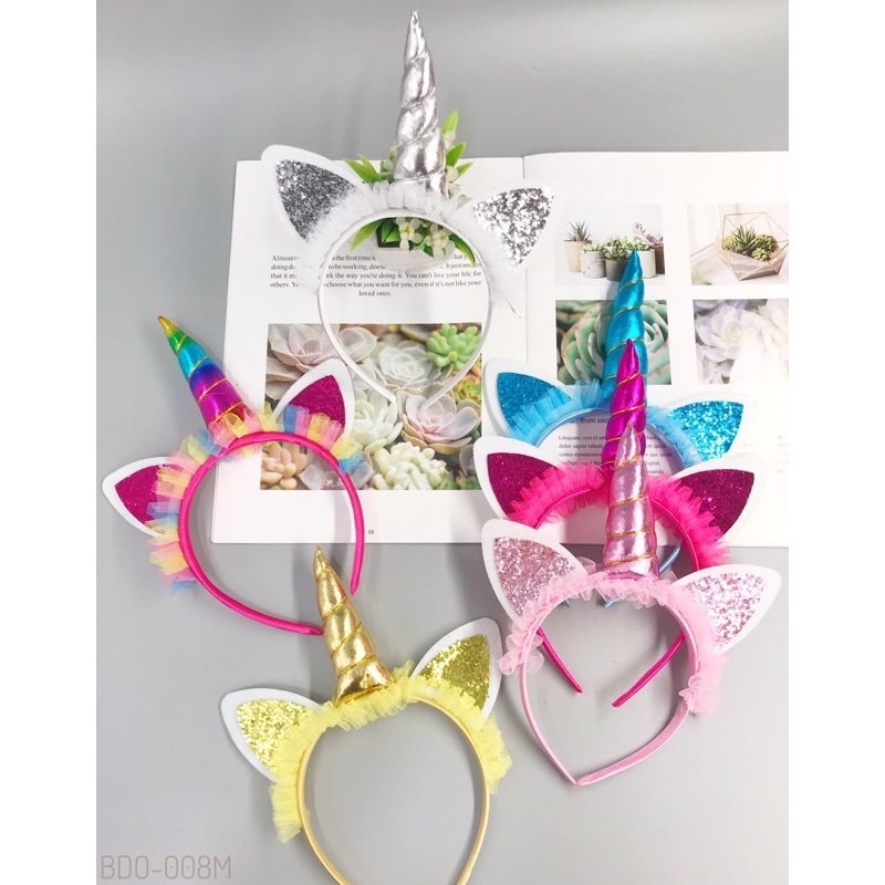 Bando Unicorn/Bando Pesta Anak/Aksesori Rambut Anak Warna Warni Tanduk Kuda Poni Import