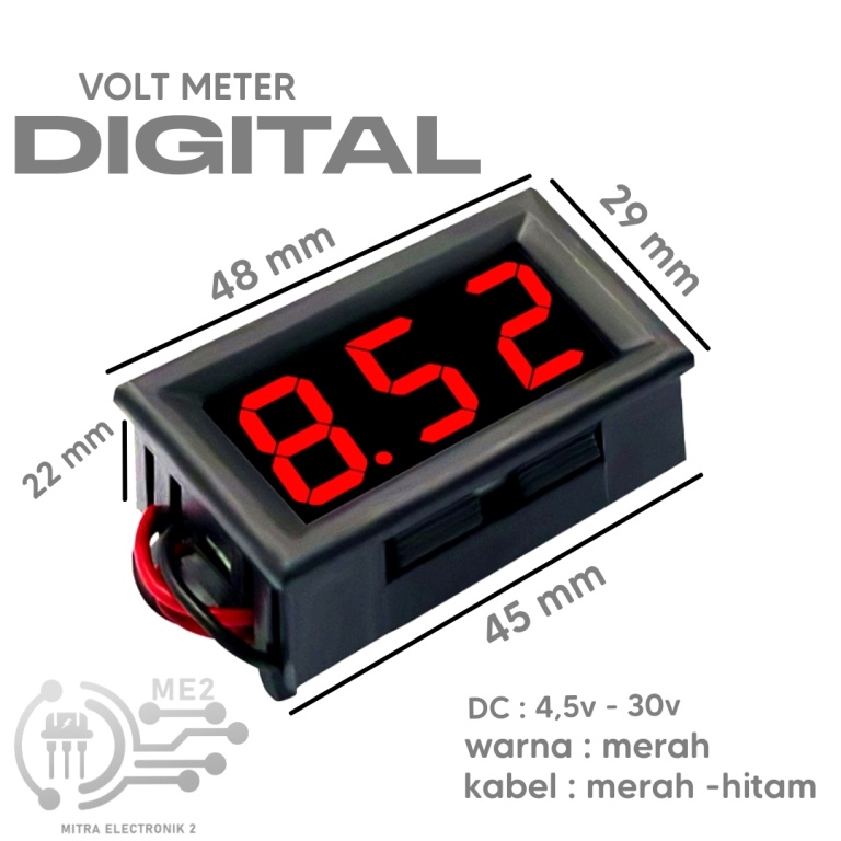 Voltmeter Digital Display DC 12v 2 kabel 4,5v-30volt