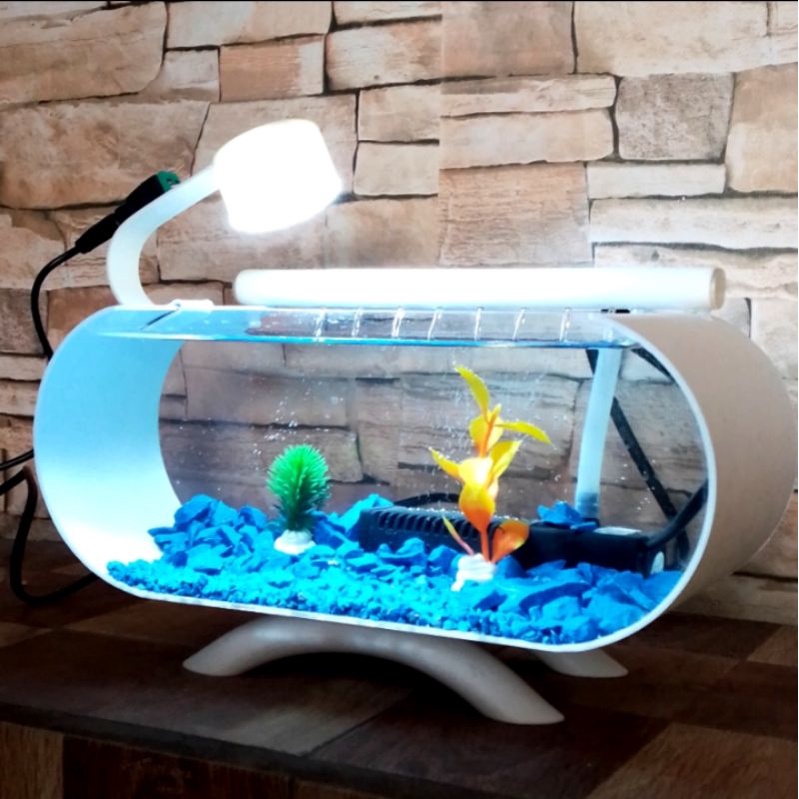 JOZZYMARY - AQUARIUM MINI AKRILIK UNIK FULL SET IKAN HIAS - AQUARIUM MEJA MINIMALIS
