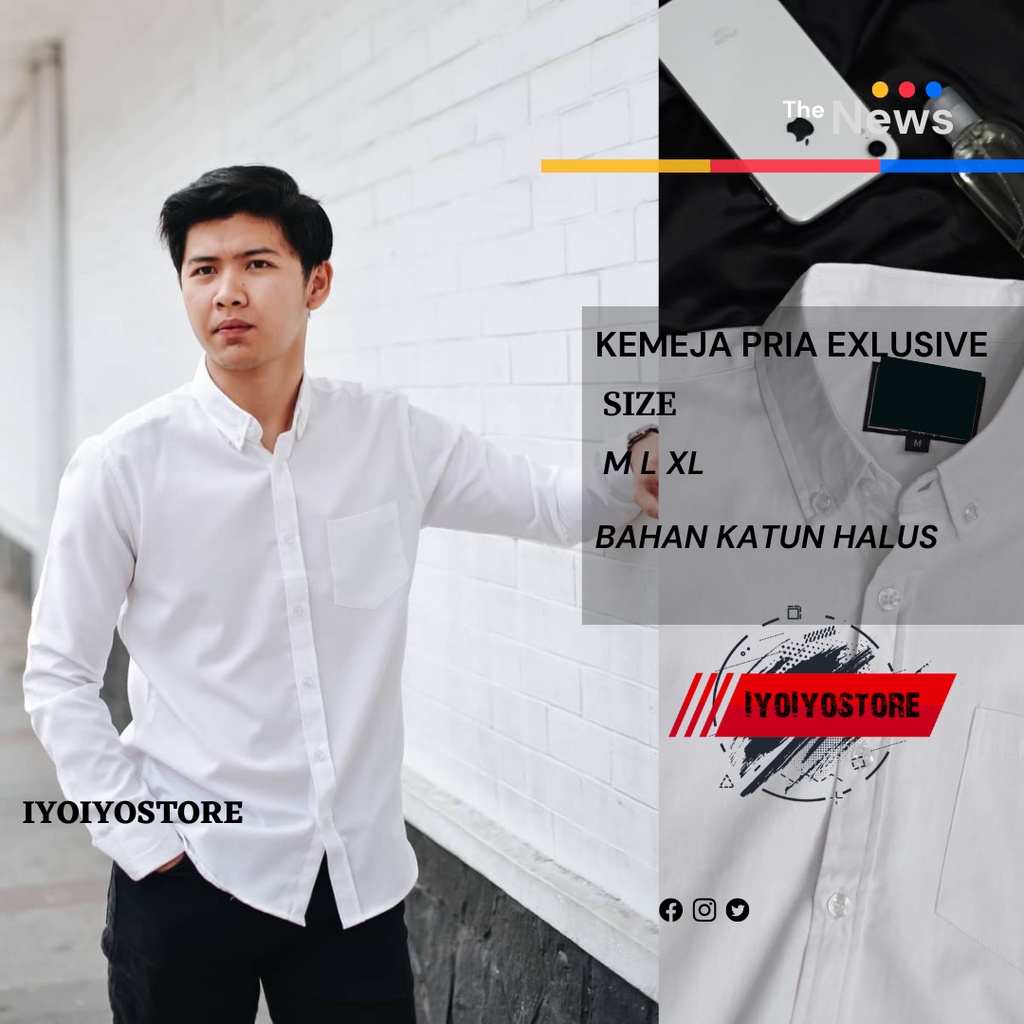 Kemeja Pria Putih Lengan panjang bahan katun /BAJU kemeja putih polos pria panjang/kemeja polos puti