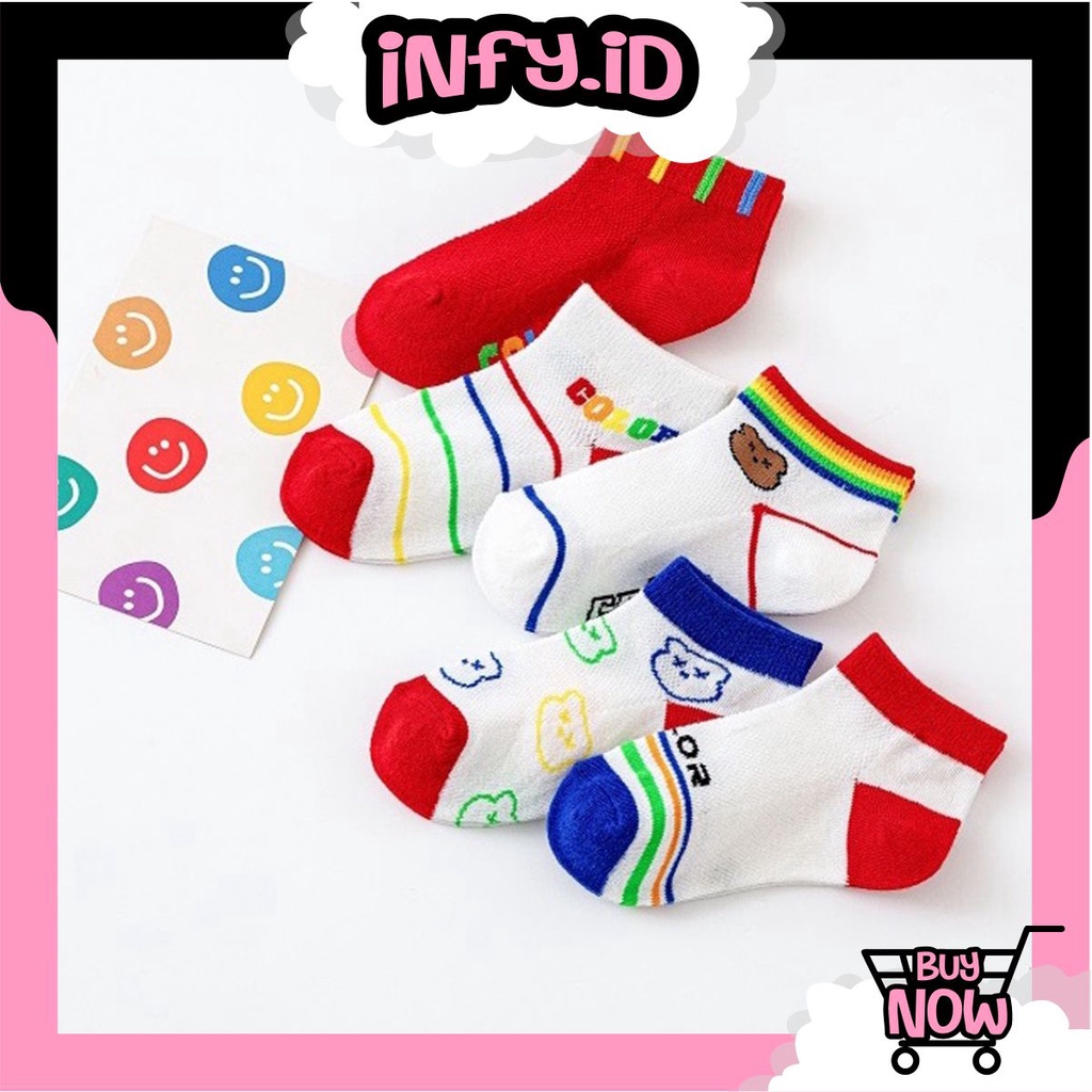 INFY -  Kaos Kaki Anak Motif Rainbow Bear Kaus Kaki Bayi Beruang Lucu KK037