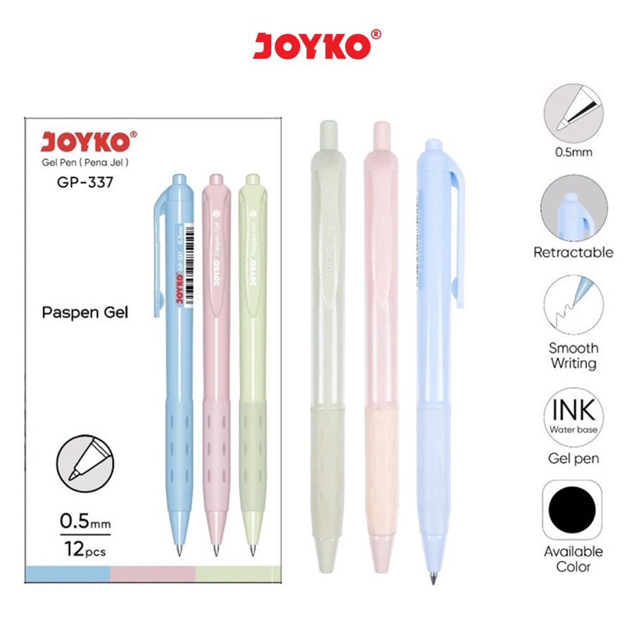 Gel Pen Pulpen Pena Joyko GP-337 Paspen Gel 0.5 mm Hitam Pastel Color