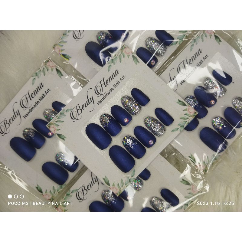 GROSIR 10 set kukupalsu  NAVY OVAL 10 PCS HIASAN GLITER CANTIK LENGKAP DGN LEM JELL. NAIL BY HAFIZA