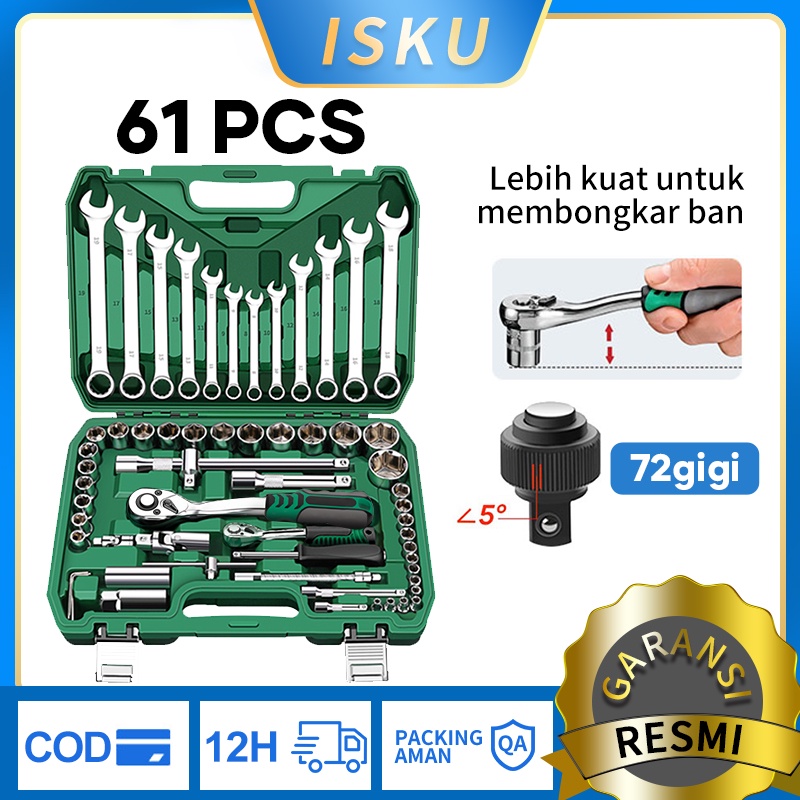 Isku Kunci Shock Set Alat Kunci Pas 61 pcs 72gigi Kunci Torsi Tool Set