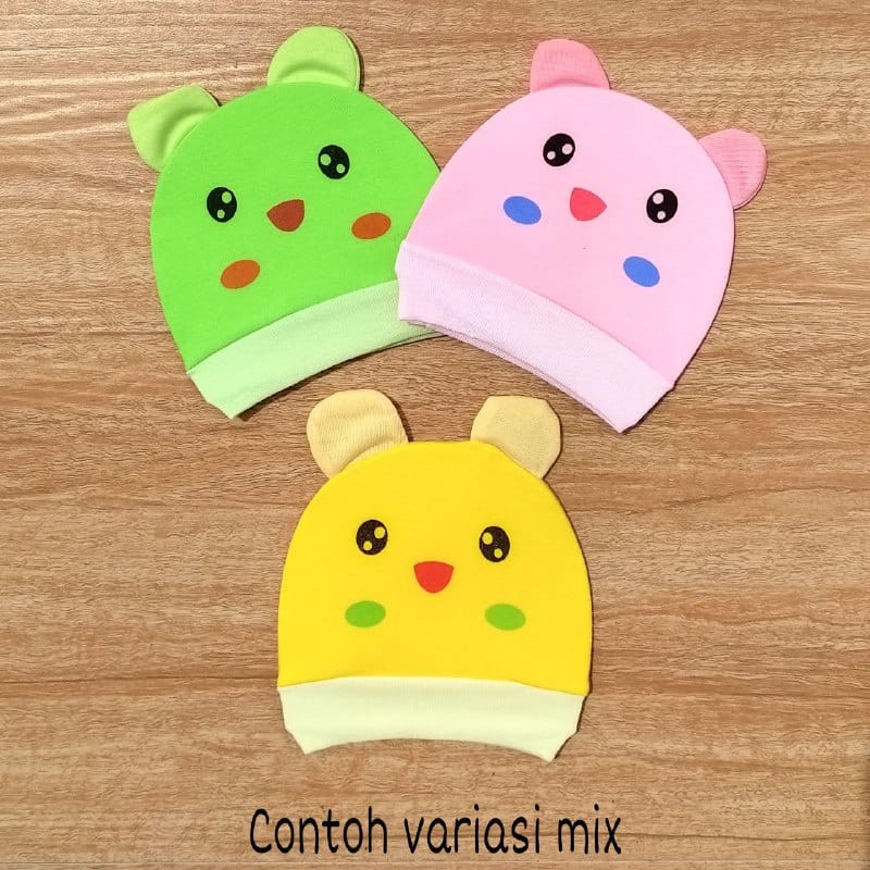 1 LUSIN (12 pcs) Topi bayi BULAT halus lembut perlengkapan bayi lahir