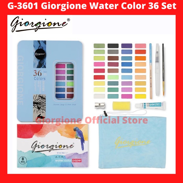 

G-3601 Giorgione Water Color Set 36 Warna Kuas Lukis Cat Air Solid