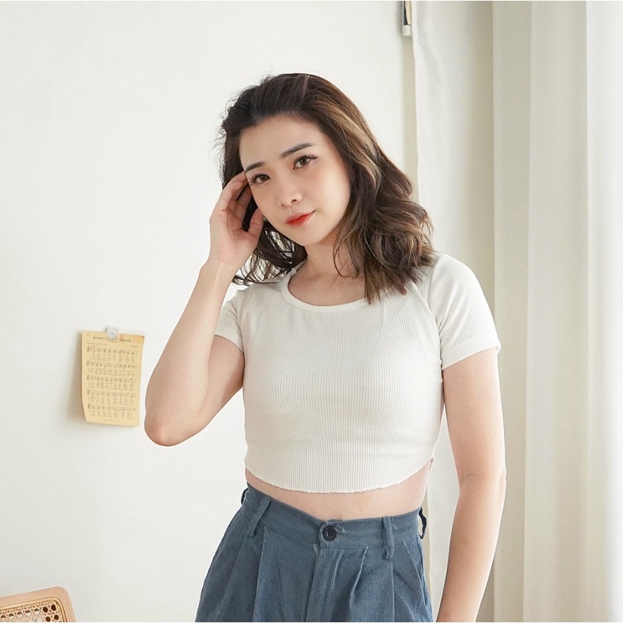 CAVALU Korean Knit Crop Top Korea Kaos Atasan Wanita 098