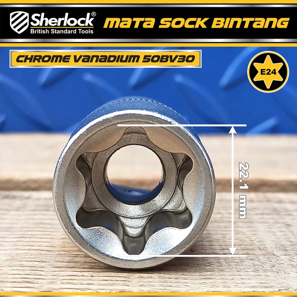 Kunci Shock Bintang Sok E24 1/2 inch Drive Star Socket Sherlock