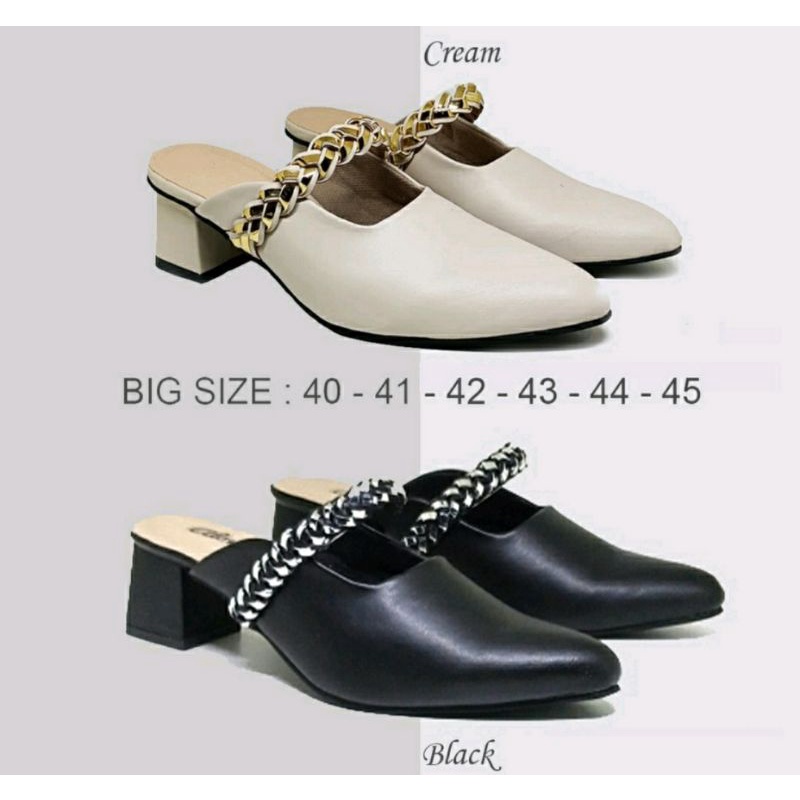 BIG SIZE 40-45 Bustong Kepang Wanita Premium Kulit.119 Sendal Sepatu Formal PNS Guru Kantoran Heels Bellatop JUMBO