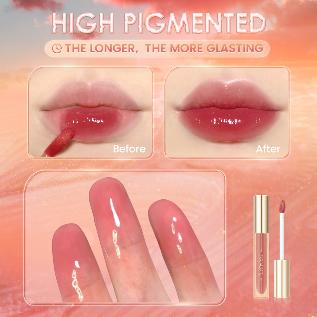 FOCALLURE 2pcs Lip Makeup Sets Moisturizing Glasting Juicy Dewy Essence Lip Tint &amp; Airy-fit Misty Velvet Matte Lip Clay