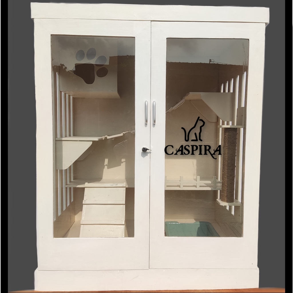 Kandang Kucing Kayu / Cat Aquarium / Tempat Bermain Kucing / Lemari Kucing + Rak Litter box