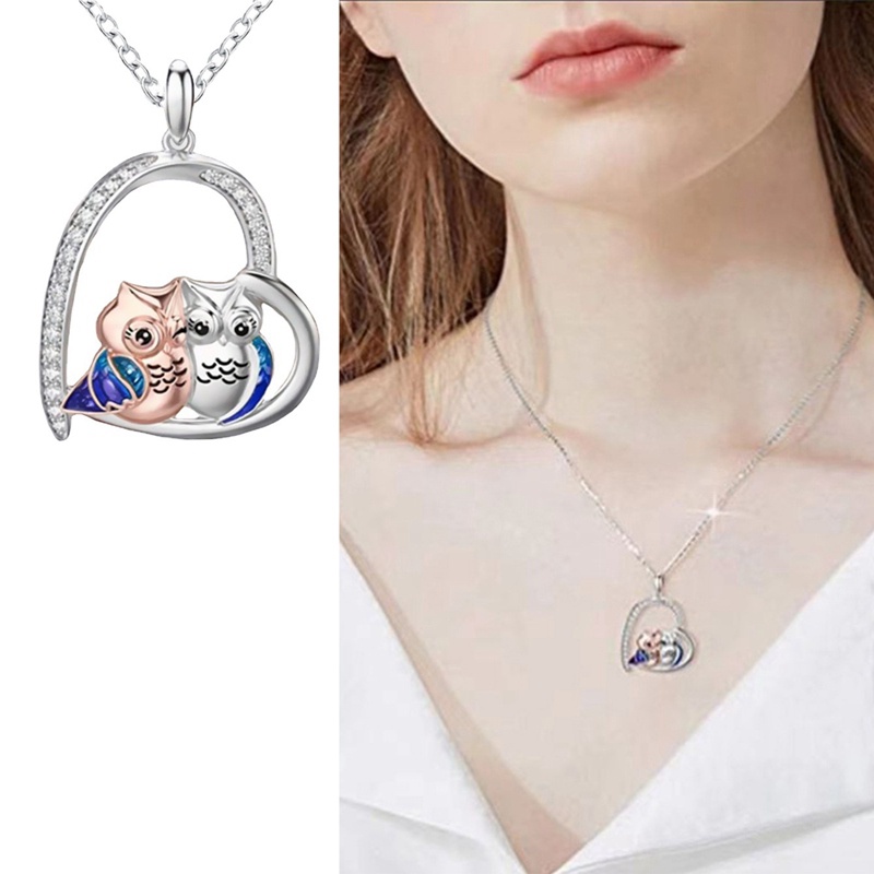 Fashion Lucu Ibu Dan Anak Owl Cinta Liontin Kalung Wanita Hati Indah Owl Liontin Hadiah Hari Ibu