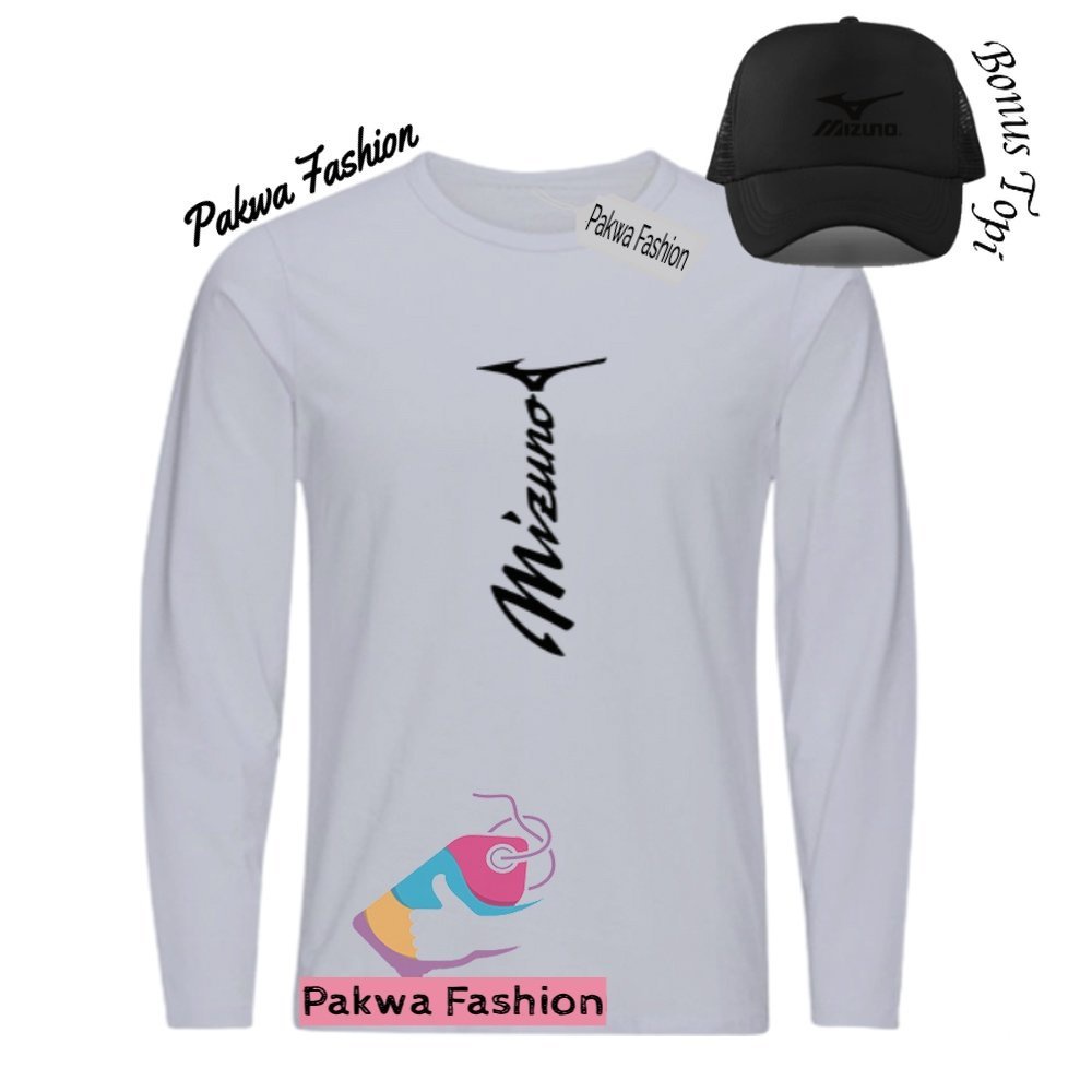 Bonus Topi Kaos Distro Lengan Panjang Mizuno Garis Lurus Hitam Baju Tshirt Polos Pria Wanita Dewasa 