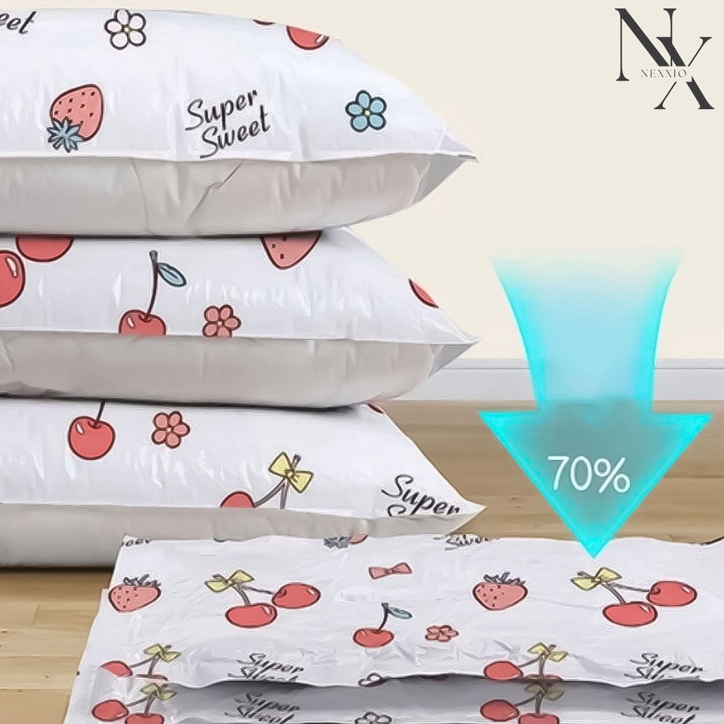 NEXXIO VACUM BAG PAKAIAN / VACUM TRAVEL BAG / PLASTIK VAKUM BAG / Vakum Kantong Pakaian Plastik Vacuum Baju Laundry Travel Bag Kompresi.