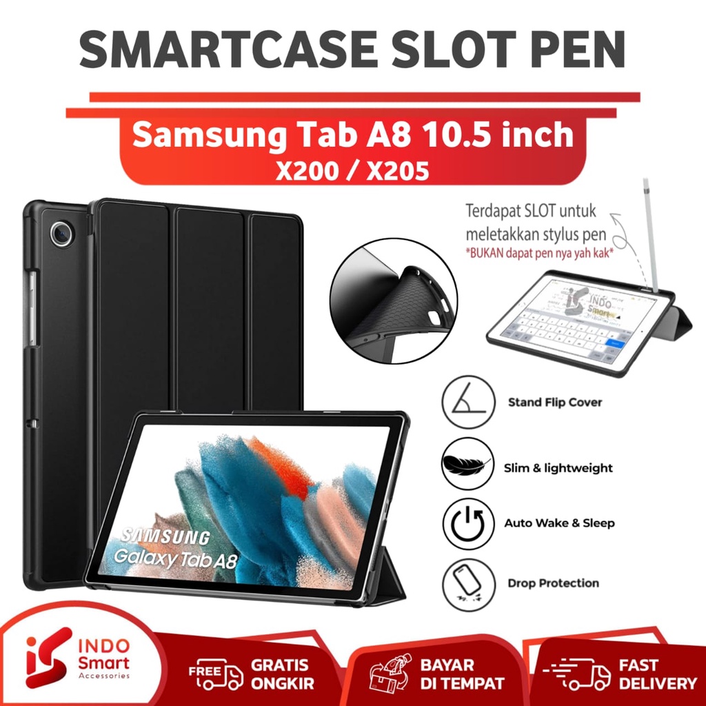 Case Samsung Tab A8 10.5 inch / Samsung Tab A8 / X200 X205 SmartCase Slot Pen Flip Book Cover Casing Tablet