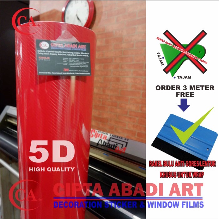 

TERLARIS | STIKER,STICKER CARBON FIBER 5D MERAH GLOSSY UNTUK MOBIL,MOTOR L-150 CM