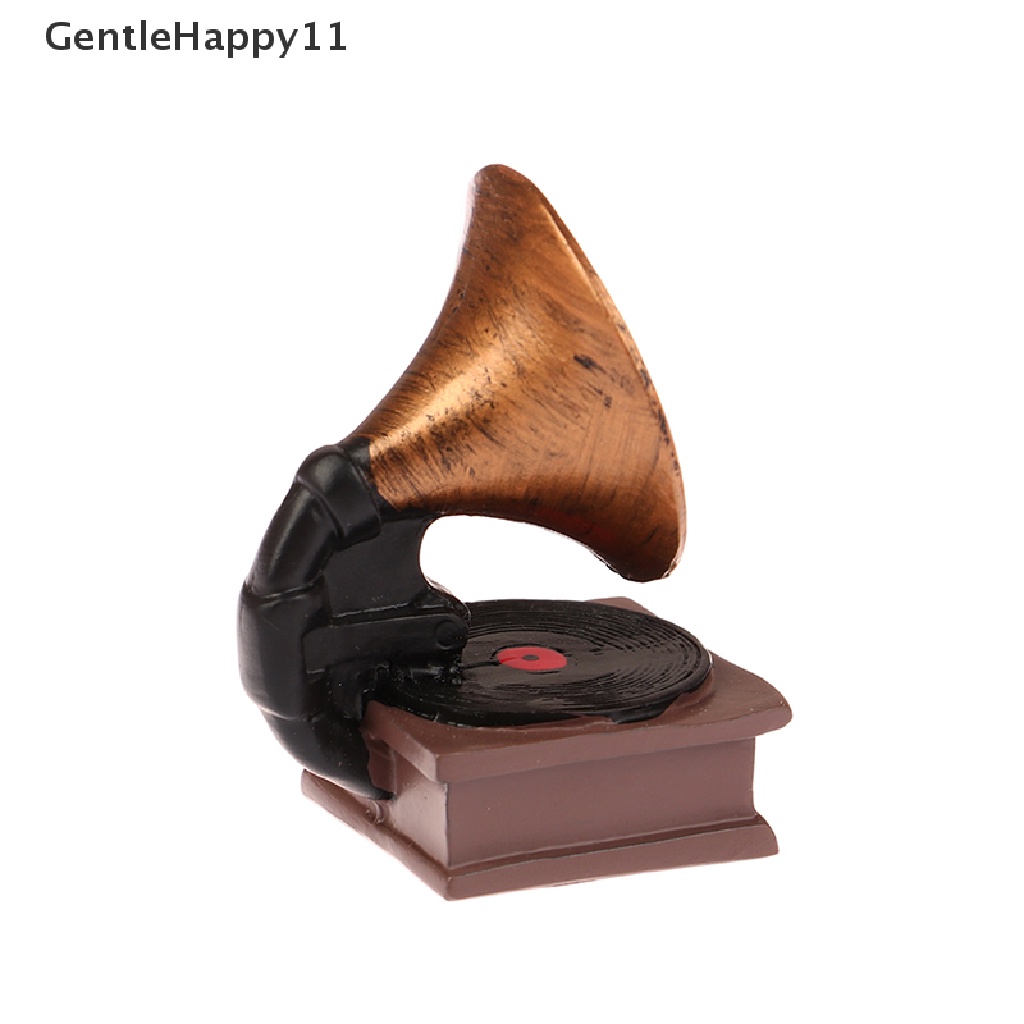 Gentlehappy Rumah Boneka mini Dekorasi model phonograph Kucing Lucu retro phonograph Aksesoris id