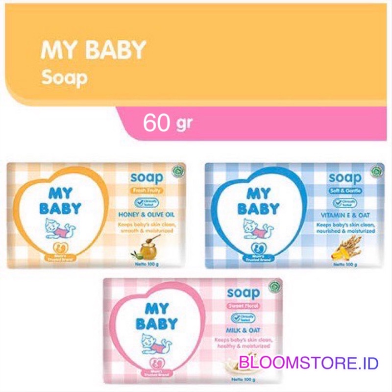 MY BABY Baby Soap Bar Sabun Batang Bayi 60 g gr gram 60g 60gr 60gram Yellow Pink Blue Soft &amp; and Gentle Fresh Fruity Sweet Floral Murah Promo
