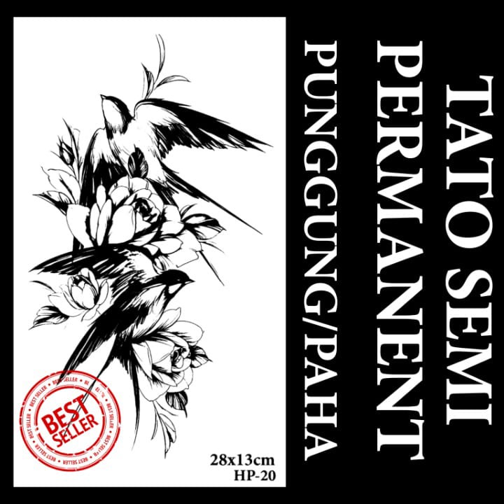 TATOMANIA-Stiker tato temporer semi permanen Motif Punggung Burung Walet HP-20