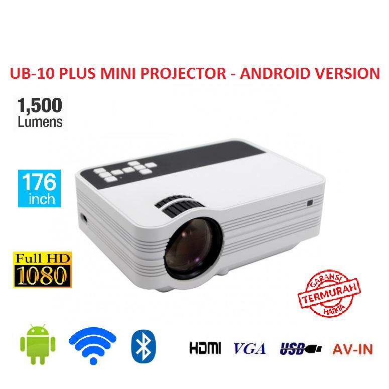 AKN88 - UB-10 Plus Mini LCD Projector Android 1500 Lumens - WiFi and Bluetooth