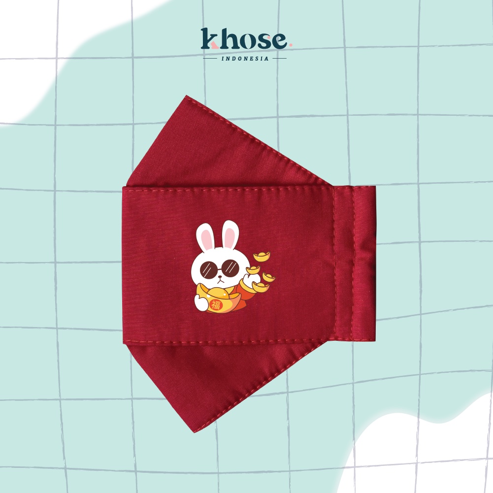 KHOSE Masker Kain 3D 3PLY DEWASA Water Resistant CHINESE NEW YEAR 2023 / MASKER KELINCI