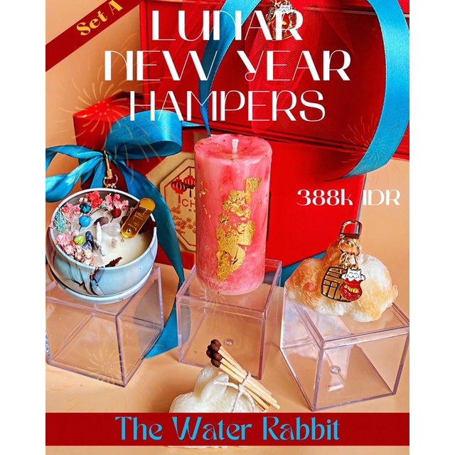 

Hampers Imlek / Hampers Chinese New Year / Hadiah Imlek / Lilin Souvenir Kelinci / Lilin Pilar Marble / Lilin Bunga Wadah kaleng