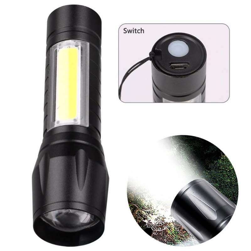 Senter LED Portable COB Light/Zoom Baterai Bawaan USB Rechargeable 3mode Waterproof Emergency Torch