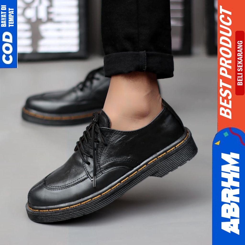 Sepatu Formal Pantofel Docmart Pria Kulit Asli Kerja Hitam Abrhm FAUNA