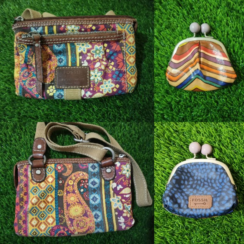 Tas Dompet Fossil Mini Crossbody Sling Wallet Dompet Coin Kisslock Keyper RARE