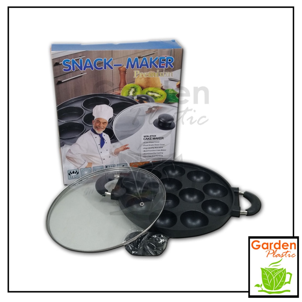 [ GARDEN PLASTIC ] SNACK MAKER - Cetakan 12 Lubang Cekung - Takoyaki Besar Tutup Kaca