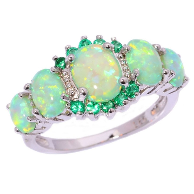 Cincin Opal Api Hijau Buatan Perak925 Lapis Untuk Hadiah Perhiasan Opal Wome Gemstone Ring