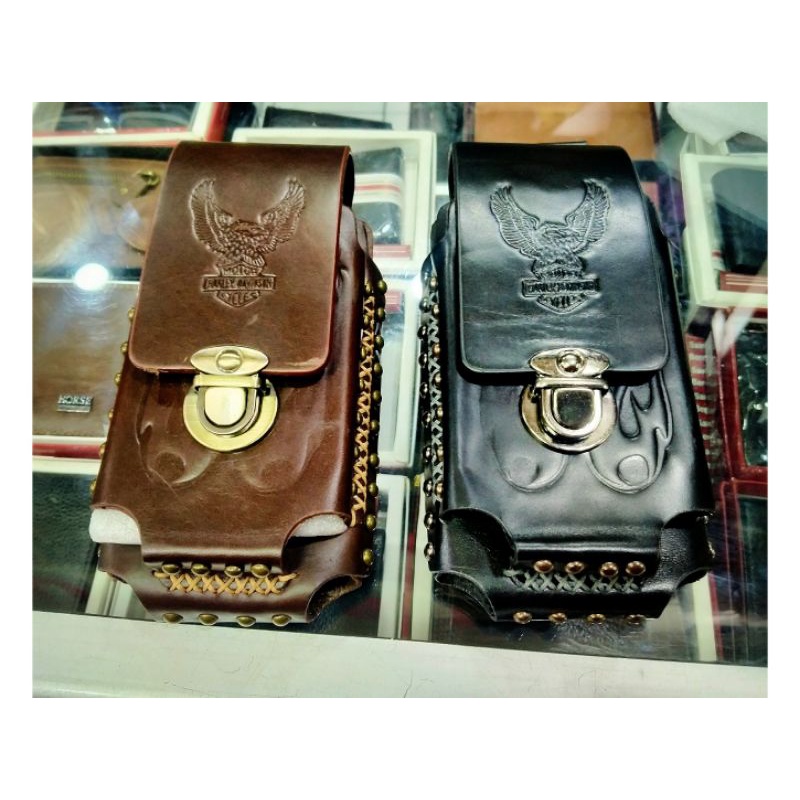 Dompet Sarung Tas Handphone HP kulit asli Moge Motor Gede Harley Davidson untuk ukuran HP 6,5 -  6,8 inch