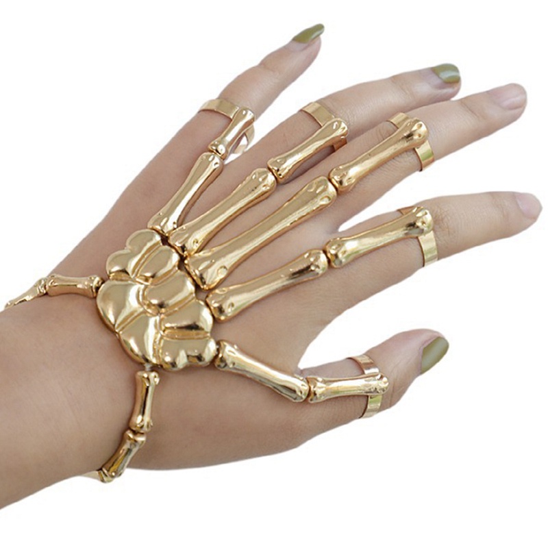 Elastisitas Punk Gothic Dengan Cincin Halloween Bangle Gelang Tangan Tengkorak Tengkorak