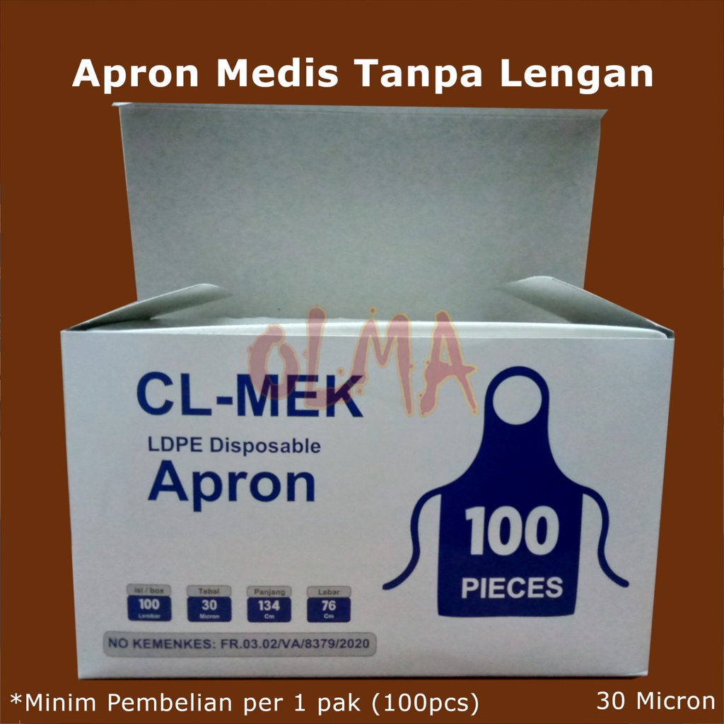 Apron Medis Celemek Plastik CL-MEK 30 Micron isi 100 pcs Apron Plastik