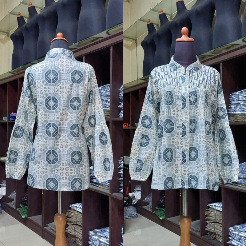 BAJU BATIK ATASAN WANITA MOTIF PAVING HIJAU