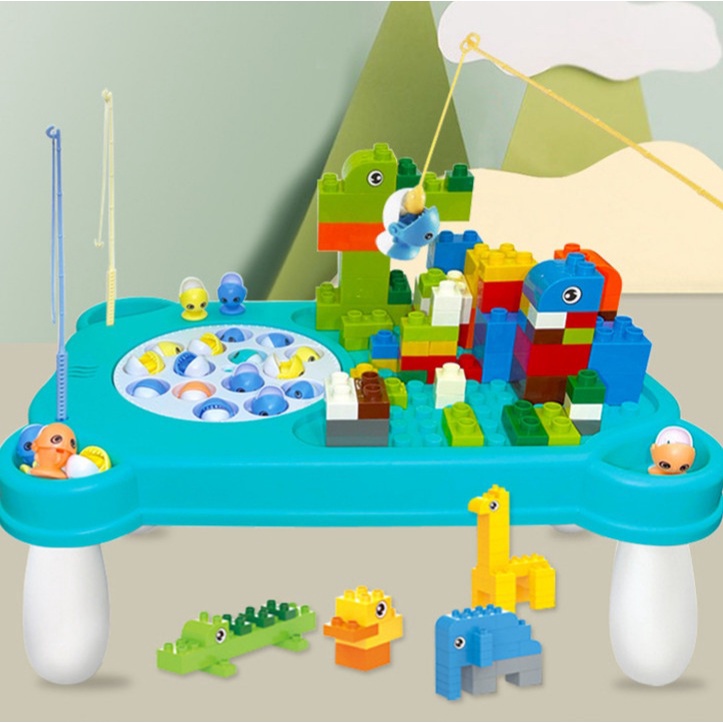 [tma]2 in 1 Mainan Meja Pancingan Ikan Kombinasi Balok Susun / Fishing Paradise With Block