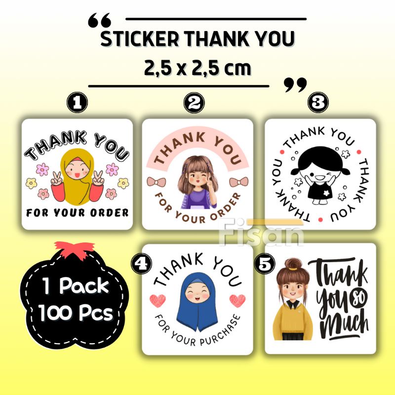 

100 Pcs Sticker Thank You Kotak 2,5 cm