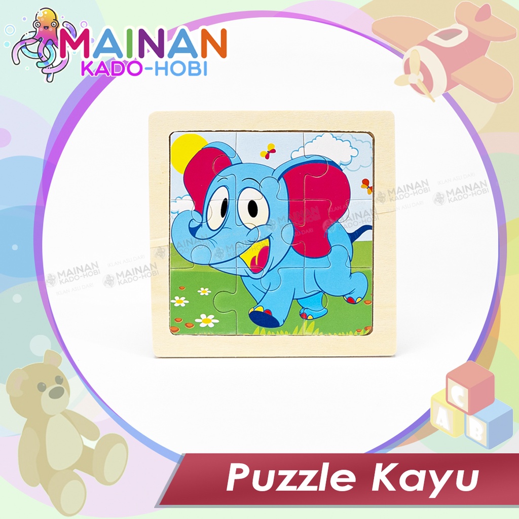 MAINAN EDUKASI ANAK PUZZLE KAYU 3D KARAKTER HEWAN ELEPHANT SMALL SIZE