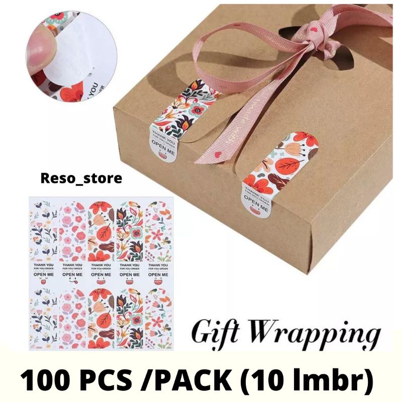 

100 Pcs Stiker Label Kemasan Model Kotak Open Me Thank You size 7x2cm