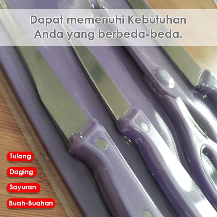 Pisau Dapur Set Telenan 5pcs Stainless Steel Warna | Pisau Daging | Pisau Sayur | Gunting Peralatan Dapur Import Rumah Tangga - J2 - 88_Blanketstore